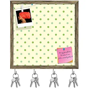 ArtzFolio Green Polka Dots Key Holder Hooks | Notice Pin Board | Antique Golden Frame 6 X 6Inch