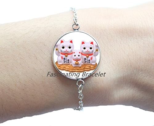 Maneki Neko Teal Lucky cat Bracelets. Lucky cat symbols sign Bracelet. Lucky cat symbols jewelry, birthday gift,AE0132