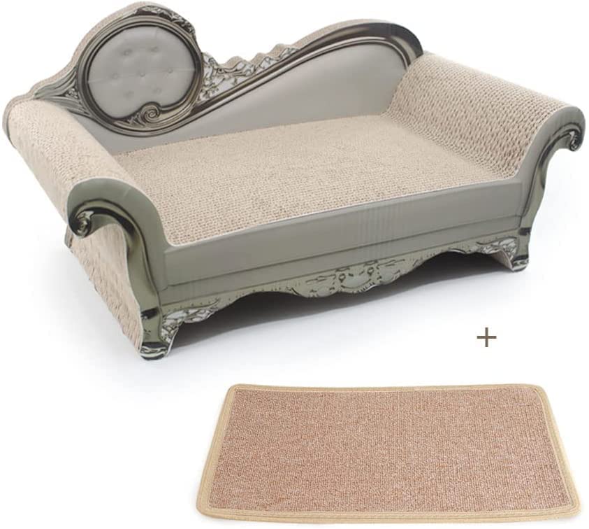 SONGWAY Cat Scratching Board Toy - Sofa Shaped Cat Scratcher Lounge Bed with Mat, Corrugated Paper Cardboard Scratcher, White