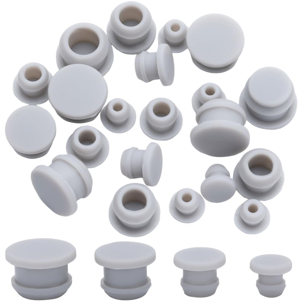 GORGECRAFT 32PCS 4 Sizes Silicone Stoppers for Salt and Pepper Shakers 5/7/9/11mm Salt Plug Stopper Replacement Bottle Caps Reusable Silver Round End Cap Corks for Bottles Pipes Pots