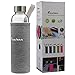 Bonison Borosilicate Glass Water Bottle with Colorful Nylon Sleeve (18 Oz) (Grey)