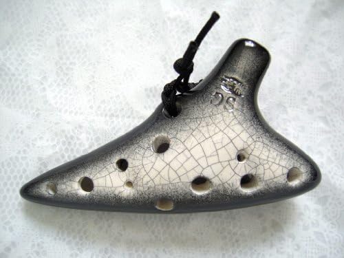 Soprano G 12 Holes Black Diamond Ceramic Ocarina. Black Glaze Base W. Nebulous White in the Front Middle W. Natural Crackles. - Great Gift, Easy to Carry and Learn. Linn's Arts!