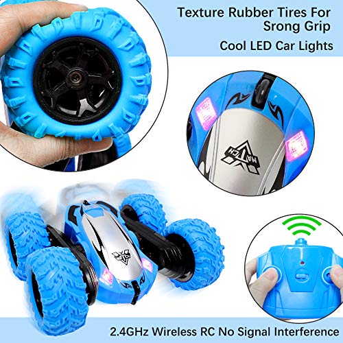 RC Cars Stunt Car Toys for Kids, 4WD Off Road Vehicle Double Sided Rotation Thumbling 360°Spin Flips - 2.4GHz Remote Control High Speed Rock Crawler Vehicle with Headlights for Boys Birthday Gifts - Thumbnail 3