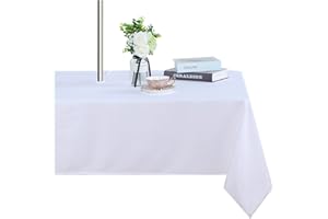Fitable Table Cover Outdoor and Indoor Tablecloth - Washable Waterproof Wrinkle Free Table Cloth with Zipper and Umbrella Hole for Spring/Summer/Party/Picnic/BBQS/Patio White 60x84 inch