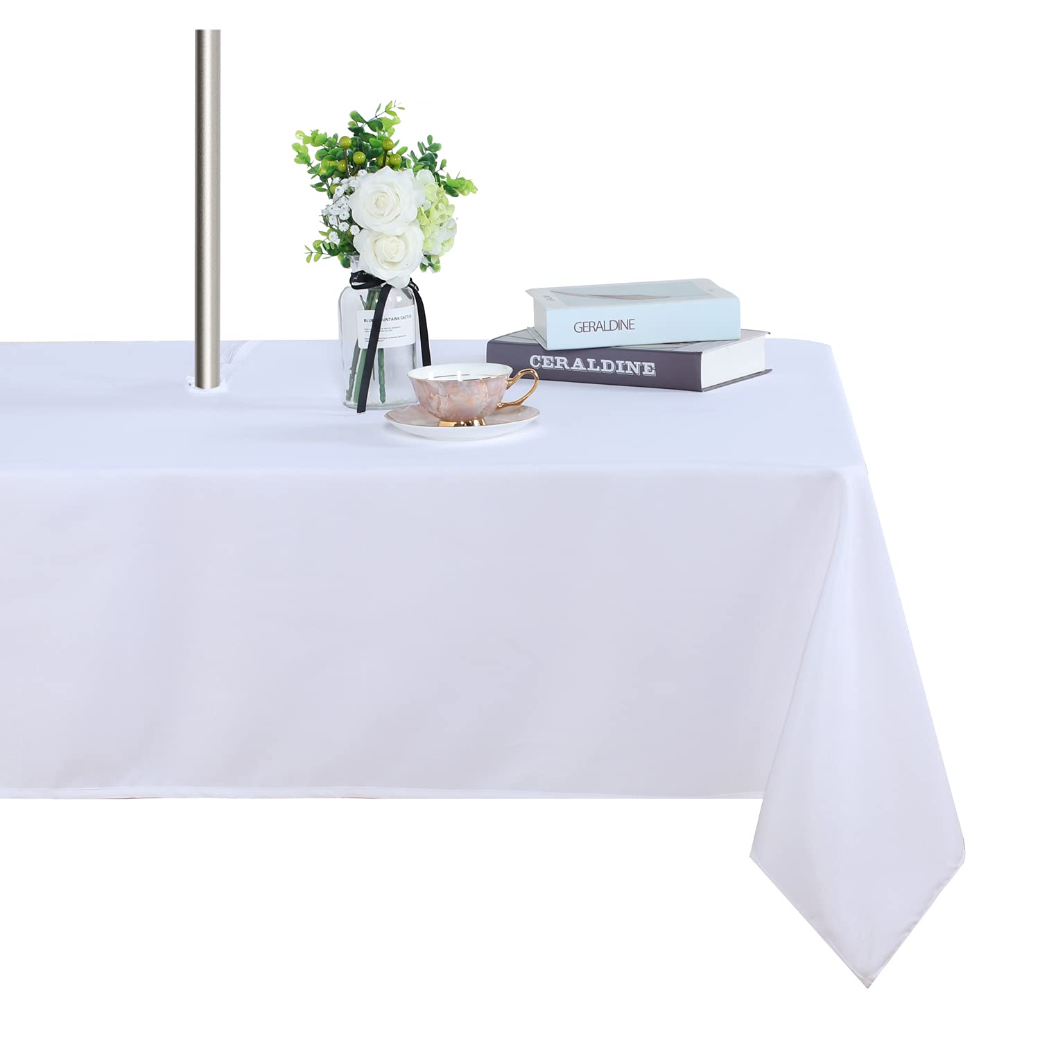 Photo 1 of Fitable Table Cover Outdoor and Indoor Tablecloth - Washable Waterproof Wrinkle Free Table Cloth with Zipper and Umbrella Hole for Spring/Summer/Party/Picnic/BBQS/Patio White 60x102 inch