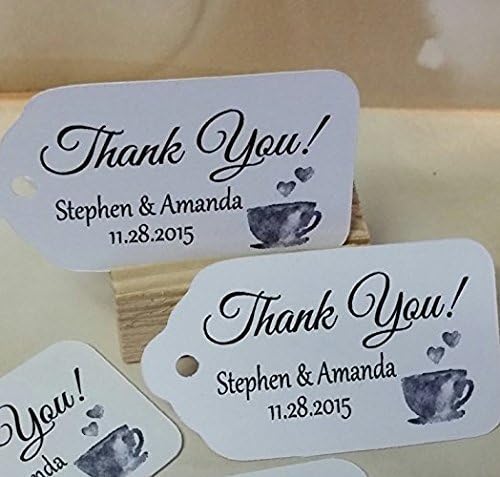 Thank You with Tea Cup 25 Personalized White card stock Favor Tag 1 1/8" x 2" Tag