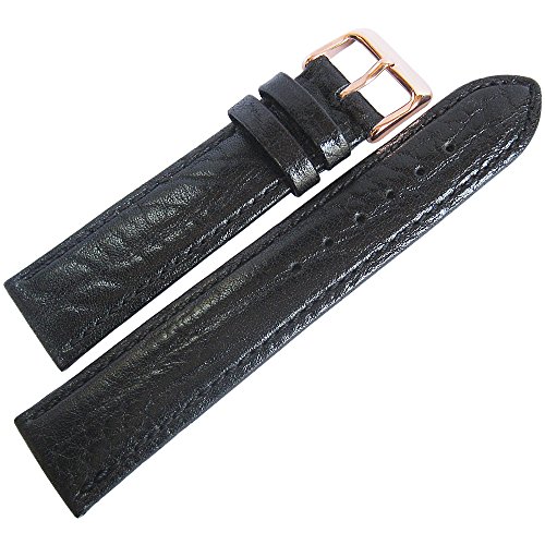 Fluco Record 20mm Black Leather Rose Gold Buckle Watch Strap
