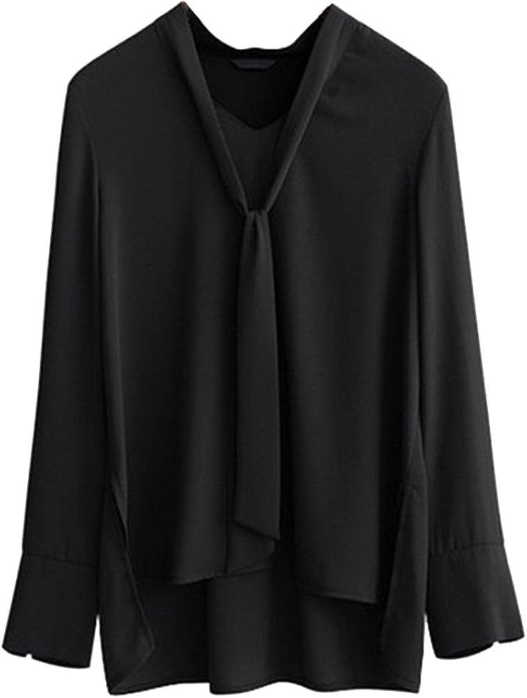 Chemisier Satin Femme Chic - Col Cravate Ou V, Manches Longues, Cordon De Serrage - Blouse De Soirée Ou Bureau