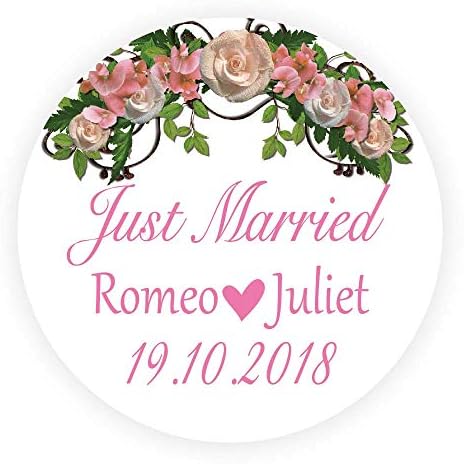 LYLY 50 Stickers Personalised Just Married, 4 cm Diameter Round Wreath Heart Marriage Wedding Decorate Invitation Favors Stickers Envelopes Seals, Gift Stickers Handmade Crafts > Pink