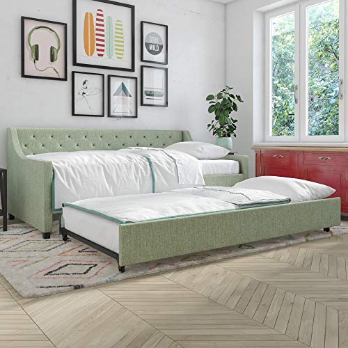 Novogratz Majesty Daybed And Trundle Light Jade Green Linen Bed Twin