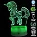 3D Led Illusion Lamp,Unicorn 3D Night Light,Touch Table Desk Light with Remote Control， Perfect Gifts Toys for Children Kids