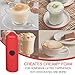 HELLO Milk Frother - Double Whisk Head, Handheld Battery Operated Electric Foam Maker For Bulletproof Coffee, Lattes, Cappuccino, Hot Chocolate, Sleek Drink Mixer With Stand (RED)