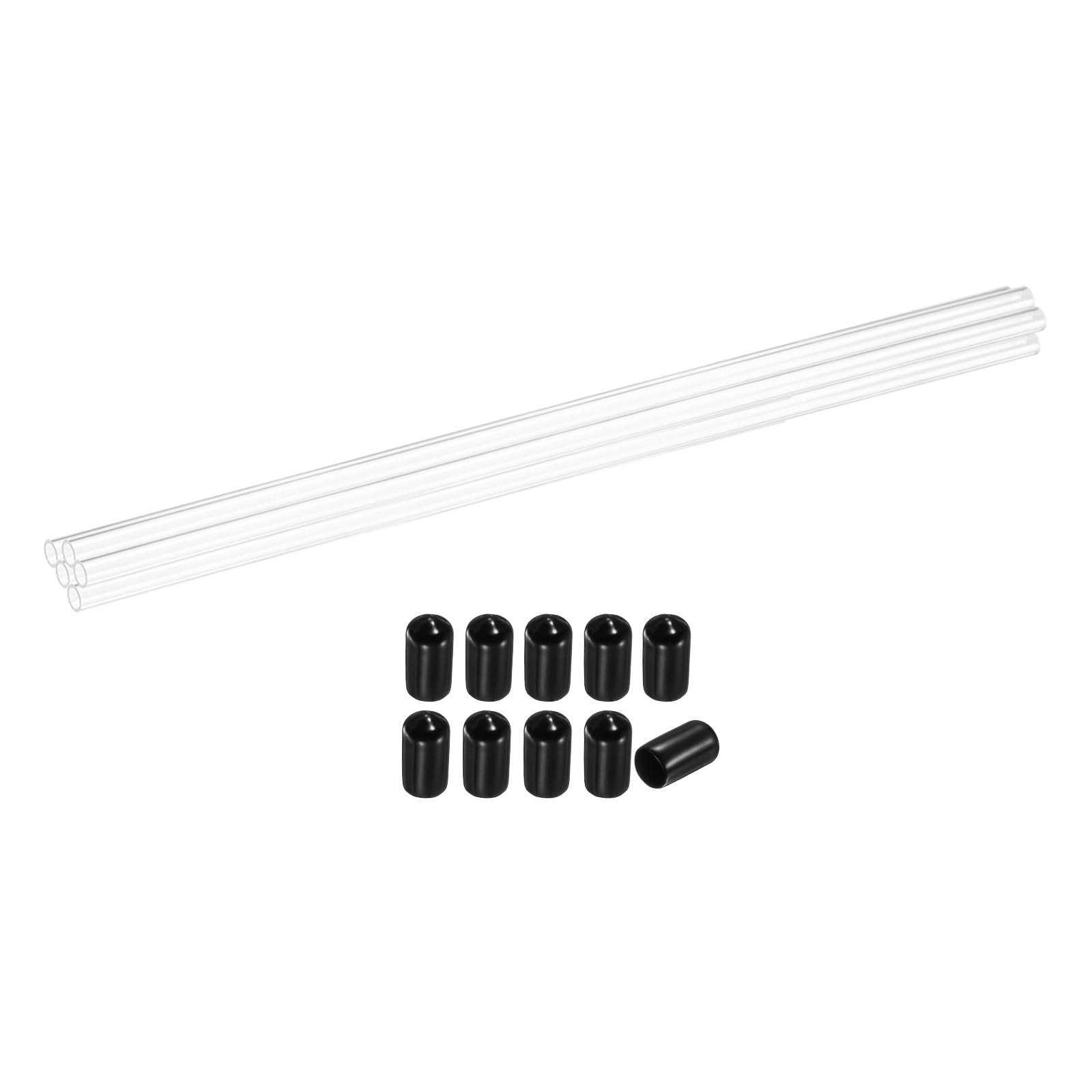 Photo 1 of uxcell 5Pcs Clear Rigid Acrylic Pipe, 8mm(0.31") ID x 10mm(0.39") OD 14" Round Polycarbonate Tube Plastic Tubing with Rubber Caps for Plumbing, Lighting, Aquarium, DIY Projects
