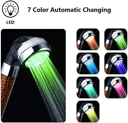 Shower Head LED Handheld 7 Color Changing Bathroom Spa Shower Head with Negative Ionic Double Filter Removes Heavy Metals, Chlorine, Bacteria Saving Water, Pressurize(Large Sized:3.2 x 9.3 x 3.2 Inch)