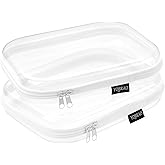 YQBRAO Hard Sided Clear Zipper Case for Storage- Professional-Grade Plastic Clear Zipper Pencil Case,Toy Storage Bins, Toiletry Pouch, Travel Organizer, Cosmetic Bag（White,2 Pack, M）