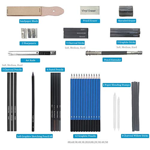 Drawing Set Sketch Pencil Kit 40-Piece Charcoal Set Art Supplies, Graphite, Kneaded Eraser, Charcoal Sticks, for Teens, Kids and Adults - Thumbnail 2
