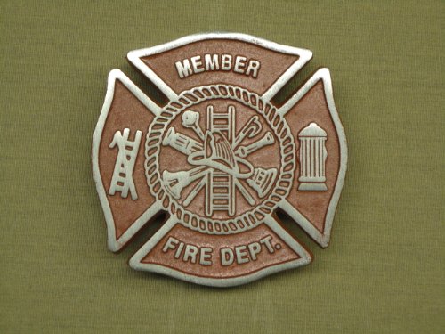 Fireman Maltese Cross Red Colored Aluminum Grave Marker with Ground Stake