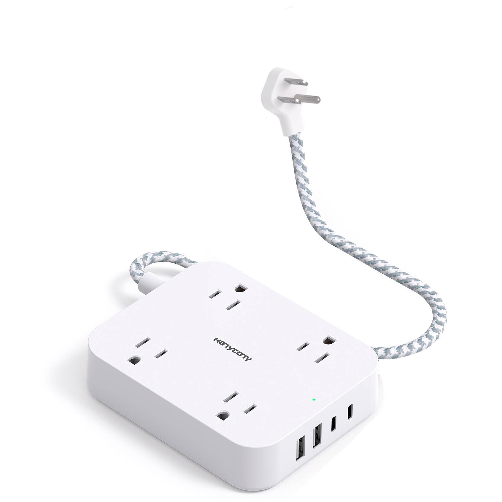 Photo 1 of 1 Ft Flat Plug Extension Cord, HANYCONY Power Strip with 4 USB Ports(2 USB C), 4 Widely Outlets Extender, Wall Mount, Desk Charging Station for Office, School, Travel and Cruise Ship Essentials