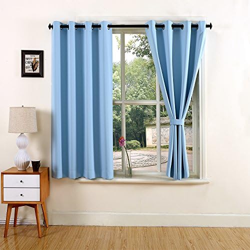 YOJA Room Darkening Thermal Insulated Short Blackout Curtains for Kids Room Light Blue ,52"Wx63"L(2 Panels/Set)
