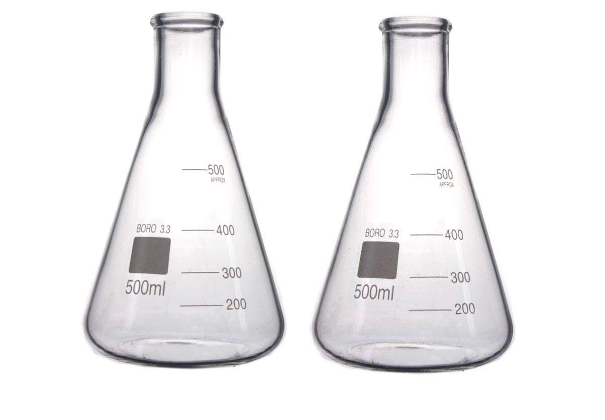 Rocwing - Borosilicate 3.3 Glass Graduated Conical Erlenmeyer Flask for Laboratory (500ml, 2 in a pack)