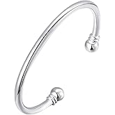 Cutesmile 925 Sterling Silver Bangle Bracelet, Fashion Simple Open Bangles Two Bead Cuff Jewelry for Men Women
