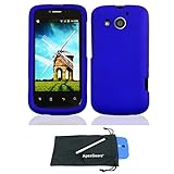 For Huawei Vision 2 II Rubberized Hard Snap On Phone Protector Cover with Stylus Pen and ApexGears (TM) Phone Bag (Blue)