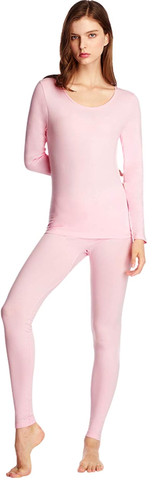 Amazon Sanqiang レディース ヒートテック インナーウェア 婦人肌着 柔らか 長袖シャツ ロングパンツ 丸首 クルーネック 秋冬 防寒 上下セット ピンク Mサイズ タッグl インナーシャツ 通販