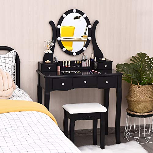 CHARMAID Vanity Table Set with Lighted Mirror, Makeup Dressing Table