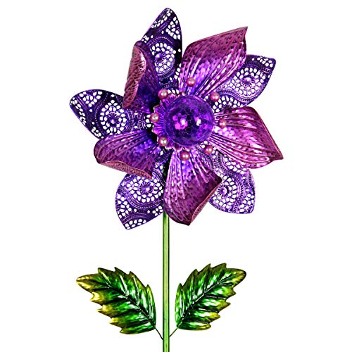 Exhart Solar Purple Flower Wind Spinner Yard Stake w/Crackle Ball LED