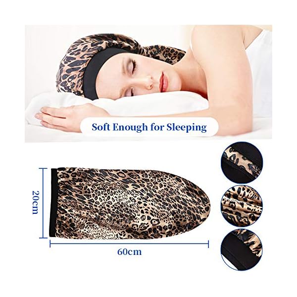 Long Satin Bonnet Sleep Cap, 3 Pcs Extra Large Sleeping Night Caps Hat Loose Cap Bonnets, Adjustable Elastic Band Head…