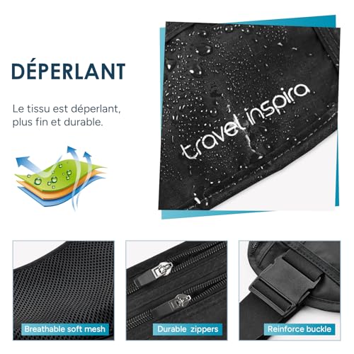 travel inspira Travel Passport Pouch Anti-Theft Banana (Black), Black, Rectangle | RFID Blocking, Ultra-thin, Adjustable Belt, Breathable, Lightweight, Comfortable, Invisible Secret Pocket, Water Repellent