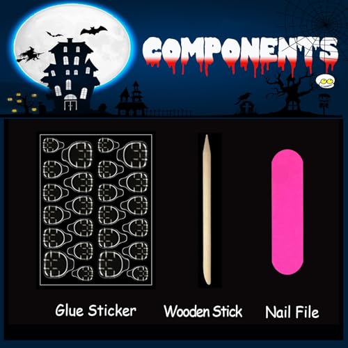 Halloween Press on Nails Long Coffin Fake Nails with Designs Cute Ghost False Nails Heart Flame Spider Skull Glue on Nails Full Cover Suqare Artificial Acrylic Stick on Nails for Women Girls 24 Pcs - Image 6