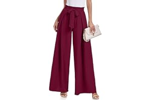 Lepunuo Wide Leg Pants for Women High Waisted Palazzo Pants Work Casual Flowy Tie Knot Trousers with Pockets