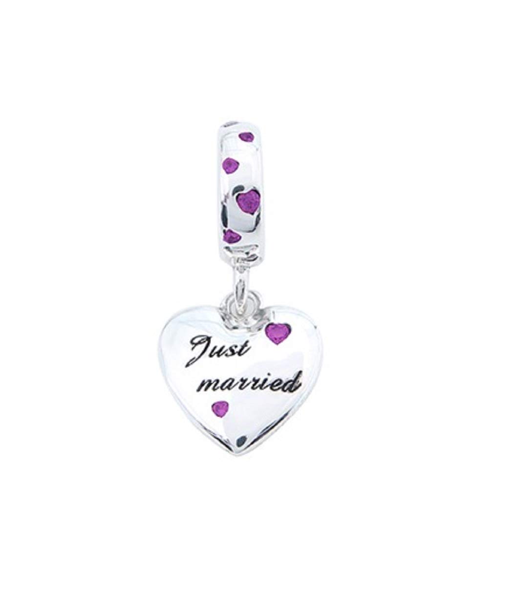 FeatherWish Just Married Wife Love Heart Forever Dangle Pendant Charms Sterling Silver 925 Fits and Compatible With Pandora Bracelets Gift Wife Fiance Daughter Sister Mum (Just Married)