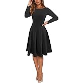 Puhrissimus Cocktail Dress for Women Long Sleeve Elegant Midi A-Line Flare Formal Swing Fall Wedding Guest Maxi Party Dress