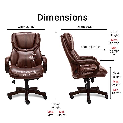 Serta Big and Tall Executive Office Chair with Wood Accents Adjustable High Back Ergonomic Lumbar Support, Bonded… - Image 3