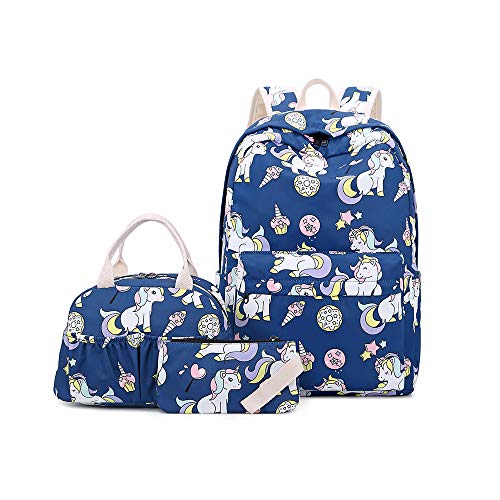Lightweight Unicorn Backpacks Set Girls School Travel Bags Kids Bookbags with Pencil Bag and Lunch Bag
