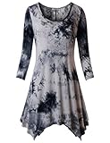 Swing Tunic,Cestyle Women's 3/4 Sleeve Round Neck Handkerchief Hem Vintage Flowy Tie Dye Trapeze Plus Size Tops Shirt XX-Large Black