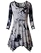 Swing Tunic,Cestyle Women's 3/4 Sleeve Round Neck Handkerchief Hem Vintage Flowy Tie Dye Trapeze Plus Size Tops Shirt XX-Large Black