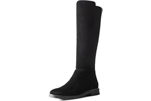 Shoe'N Tale Women's Knee High Boots Flat Low Heel Stretchy Round Toe with Side Zipper