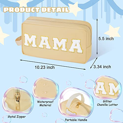 Sawjut Preppy Chenille Letter Patches Stuff Bag, Nylon Varsity Cosmetic Toiletry Bag with Zipper, Portable Skin Care Pouch Travel Make Up Skincare Organizer for Girls Women