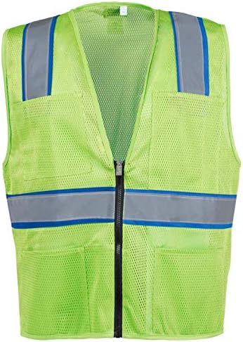Safety Depot Mesh Reflective Safety Vest With Zipper and Pockets Hi Vis, Light Weight MSD1000 (Light Green, Small)