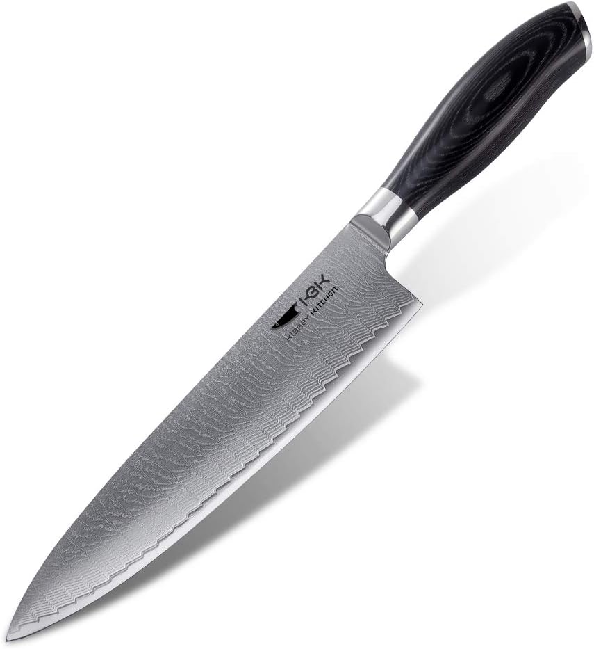 KBK Chef's Knives Professional Chef Knife 8 Inch Japanese VG10 67 Damascus Stainless Steel Layers 62 HRC Blade Ergonomic with Sharp Cut Edge Best for Kitchen (Falls Embossing Wooden Handle)
