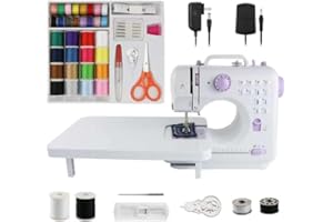 Sewing Machine for Beginners with Extension Table and Sewing Kit, Portable Mini Sewing Machine with 12 Built-in Stitch, LED L