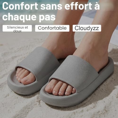 Claquettes Femme Chaussons Hommes Douche Antidérapant Sandales Pantoufles Confortable Léger Piscine Plage Maison Sliders,Gris 40/41 EU