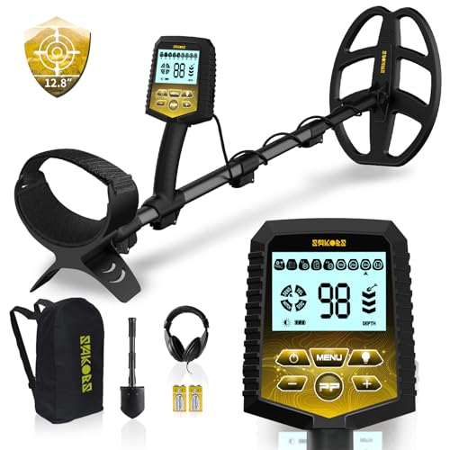 SAKOBS Metal Detector for Adults, Professional Foldable Waterproof Metal Detector with 11" IP68 DD Coil, Backlit LCD Target ID, 12.8" Deep Search Gold Detector, Lightweight Beach Metal Detector