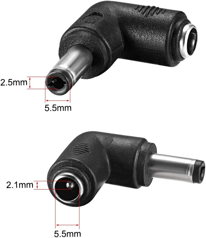 sourcing map 3Pcs DC Power Connector Adapter 90 Degree Angle 5.5mm x 2.5mm Male Plug to 5.5mm x 2.1mm Female Jack Coupler Converter for Laptop CCTV Camera strip lighting - Image 3