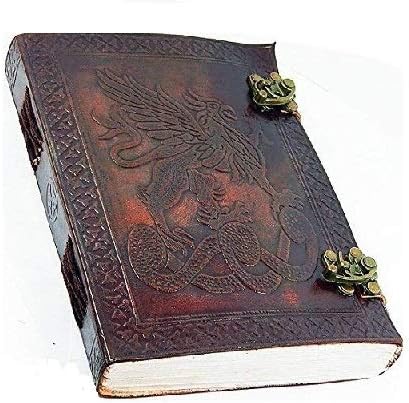Montexoo Leather Journal Dragon Dungeons Dragonette Diary Sketchook Notebook with Lock for Men Women Dnd Travel Bullet Handmade Vintage Old Antique Writing Large Old Cool Brown 8 Inch - Image 4