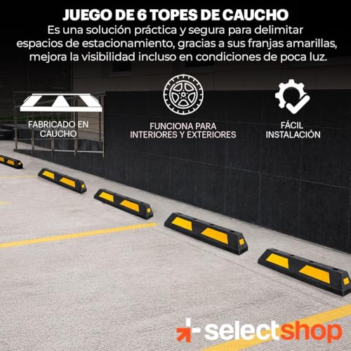 SELECTSHOP Set de 6 Topes Para Estacionamiento de 75 cm Con Reflejante Uso Rudo Vulcanizado Pre-Polímero de poliuretano Garaje Estacionamiento Division Carriles Resistente a Temperaturas