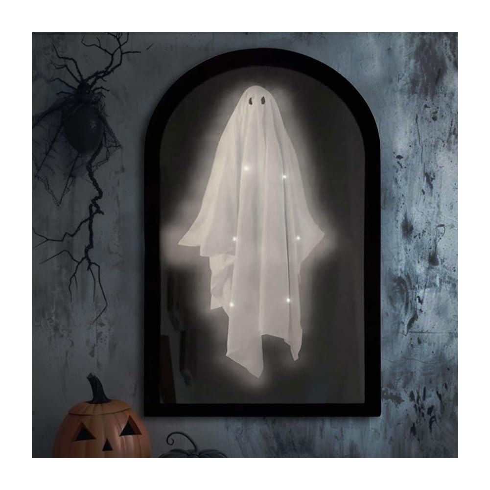 Photo 1 of SQUISHYSOFTIES 2025 Halloween Hologram Ghost Mirror Hologram, Spooky Scary Ghosts Haunted Mirror Halloween Decor Indoor, Bedroom Kitchen and Fireplace Decor